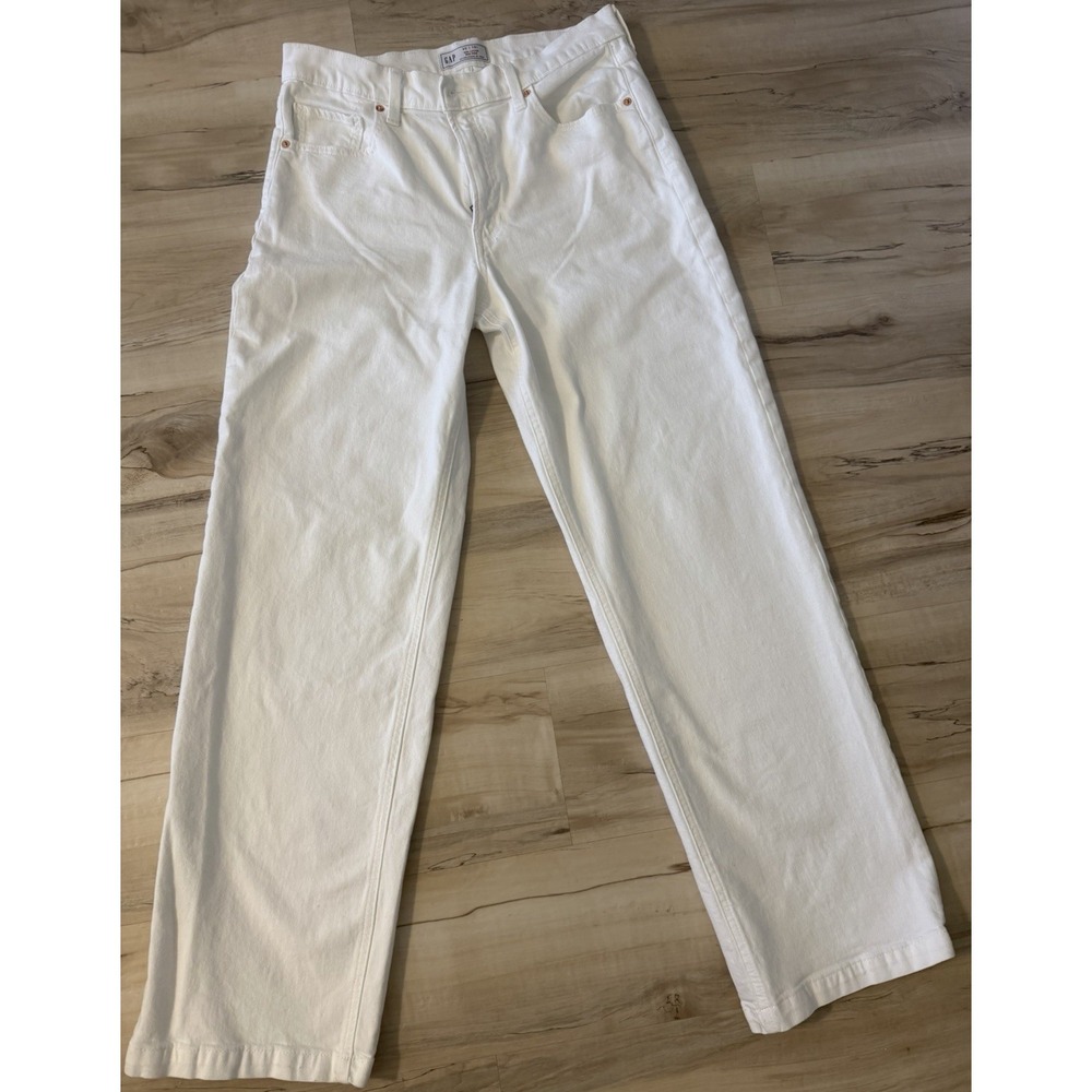 GAP '90s Loose Mid Rise White Stretch Denim Jeans Size 10L 30 Straight Classic